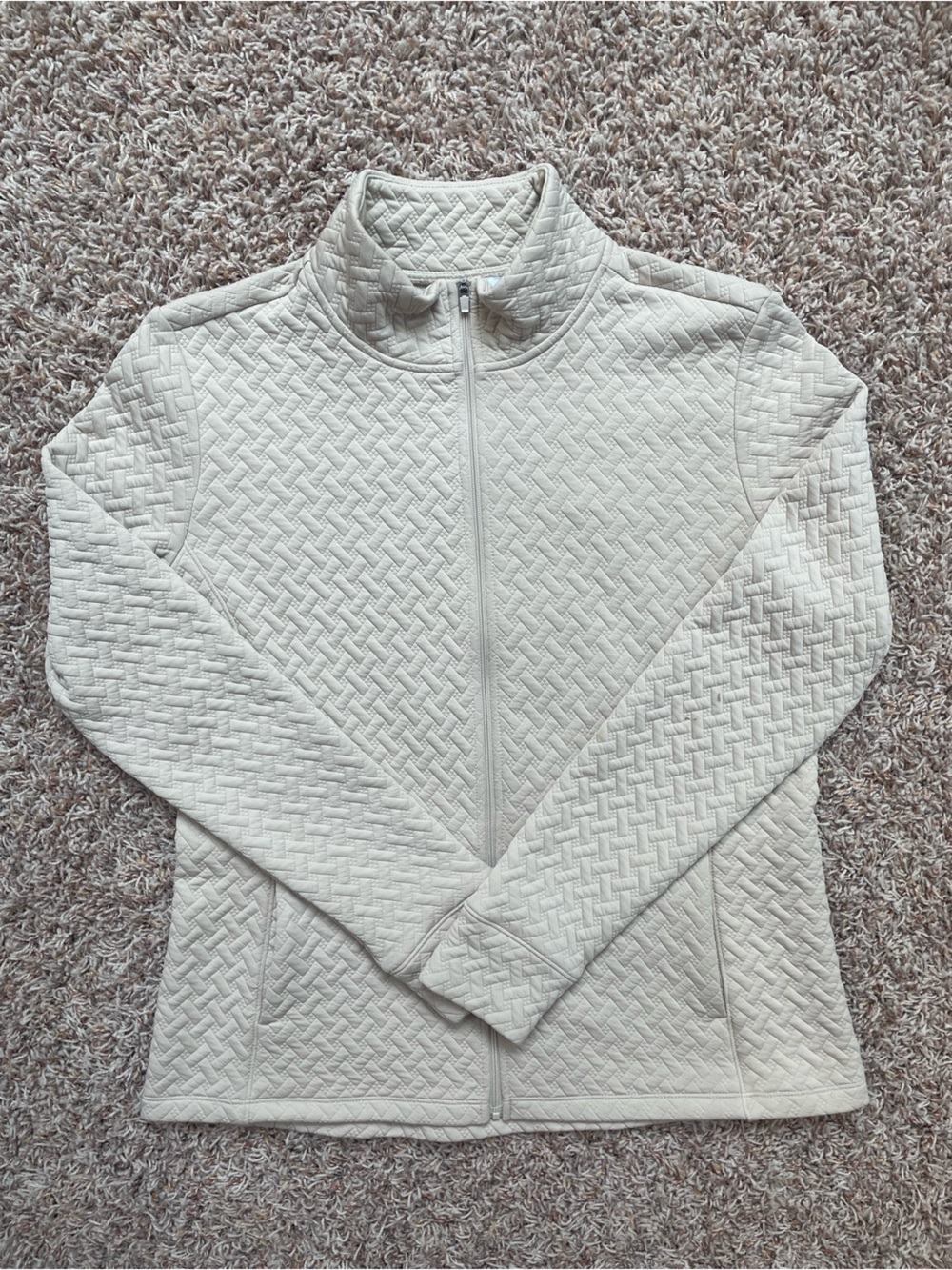Lady Hagen Quilted Full-Zip Jacket Cream Size L Pockets Golf Preppy Fall Layers
